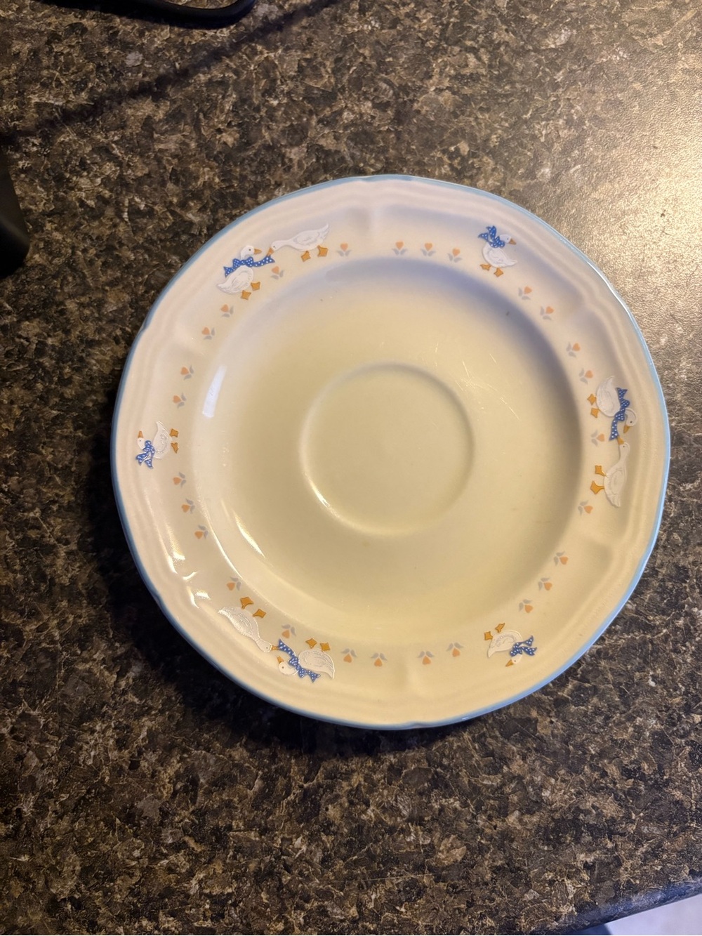 Vintage Brick Oven Stoneware Bread Saucer Plate 'Aunt Rhody' Geese Themed